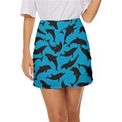 Dolphin Silhouette Pattern Mini Front Wrap Skirt by Pakjumat