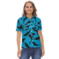 Dolphin Silhouette Pattern Women s Short Sleeve Double Pocket Shirt