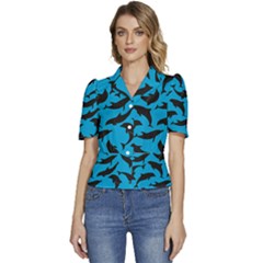 Dolphin Silhouette Pattern Puffed Short Sleeve Button Up Jacket