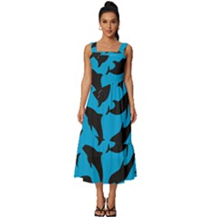 Dolphin Silhouette Pattern Square Neckline Tiered Midi Dress