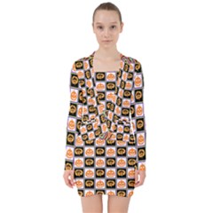 Lantern Chess Halloween V-neck Bodycon Long Sleeve Dress