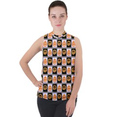 Lantern Chess Halloween Mock Neck Chiffon Sleeveless Top by Pakjumat