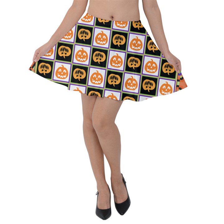 Lantern Chess Halloween Velvet Skater Skirt