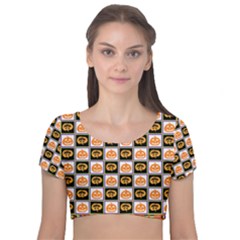 Lantern Chess Halloween Velvet Short Sleeve Crop Top  by Pakjumat