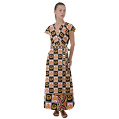 Lantern Chess Halloween Flutter Sleeve Maxi Dress by Pakjumat