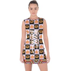 Lantern Chess Halloween Lace Up Front Bodycon Dress