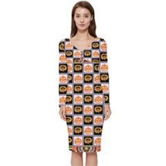 Lantern Chess Halloween Long Sleeve V-neck Bodycon Dress 