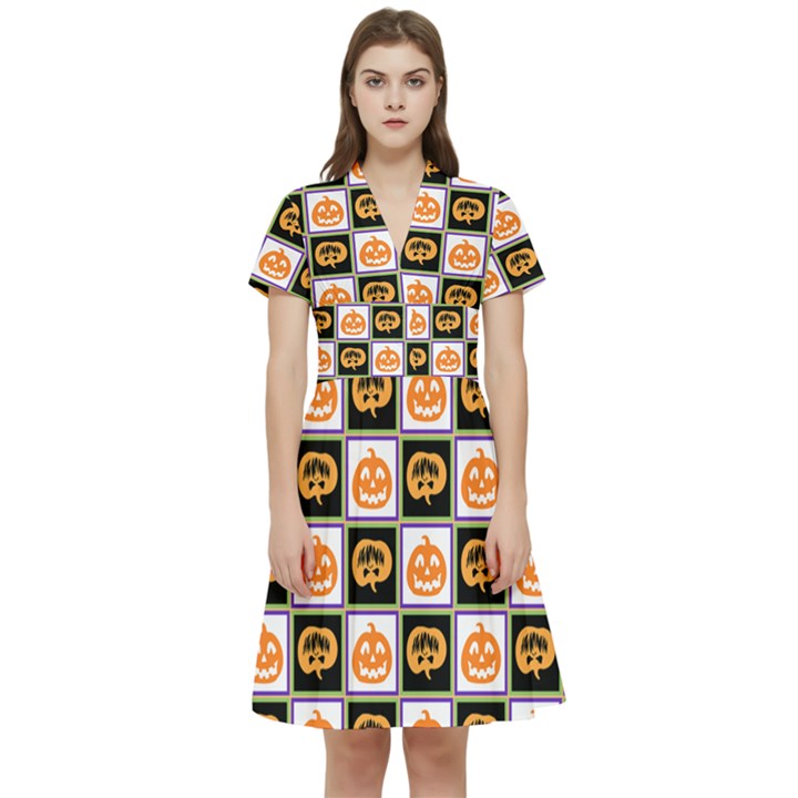 Lantern Chess Halloween Short Sleeve Waist Detail Dress