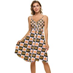 Lantern Chess Halloween Sleeveless Tie Front Chiffon Dress by Pakjumat