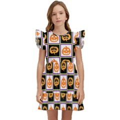 Lantern Chess Halloween Kids  Winged Sleeve Dress