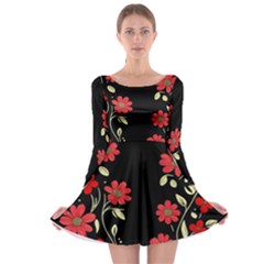 Pattern Flowers Design Nature Long Sleeve Skater Dress