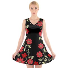 Pattern Flowers Design Nature V-neck Sleeveless Dress