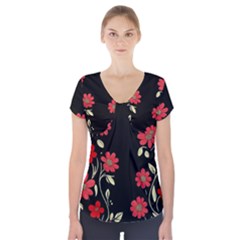 Pattern Flowers Design Nature Short Sleeve Front Detail Top