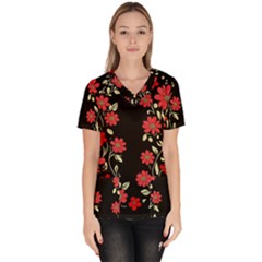 Pattern Flowers Design Nature Women s V-neck Scrub Top