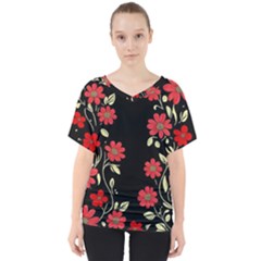 Pattern Flowers Design Nature V-neck Dolman Drape Top