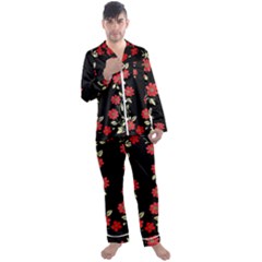 Pattern Flowers Design Nature Men s Long Sleeve Satin Pajamas Set