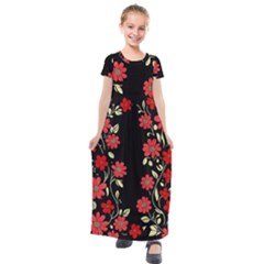 Pattern Flowers Design Nature Kids  Short Sleeve Maxi Dress