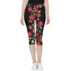 Pattern Flowers Design Nature Inside Out Lightweight Velour Capri Leggings 