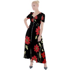 Pattern Flowers Design Nature Button Up Short Sleeve Maxi Dress