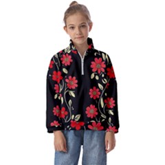 Pattern Flowers Design Nature Kids  Half Zip Hoodie