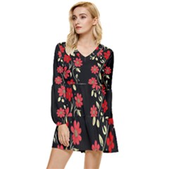 Pattern Flowers Design Nature Tiered Long Sleeve Mini Dress by Pakjumat