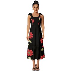 Pattern Flowers Design Nature Tie-strap Tiered Midi Chiffon Dress by Pakjumat