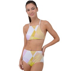 Abstract T- Shirt Yellow Chess Cell Abstract Pattern T- Shirt Halter Tankini Set