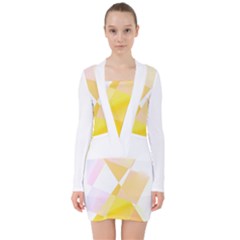 Abstract T- Shirt Yellow Chess Cell Abstract Pattern T- Shirt V-neck Bodycon Long Sleeve Dress by EnriqueJohnson