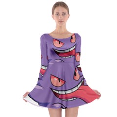 Purple Funny Monster Long Sleeve Skater Dress by Sarkoni