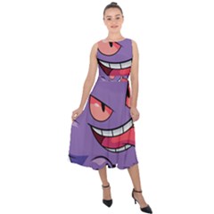 Purple Funny Monster Midi Tie-back Chiffon Dress by Sarkoni