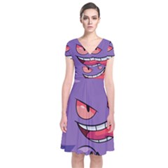 Purple Funny Monster Short Sleeve Front Wrap Dress by Sarkoni