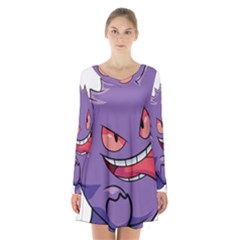 Purple Funny Monster Long Sleeve Velvet V-neck Dress by Sarkoni