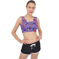 Purple Funny Monster V-back Sports Bra by Sarkoni