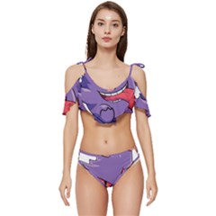 Purple Funny Monster Ruffle Edge Tie Up Bikini Set	 by Sarkoni