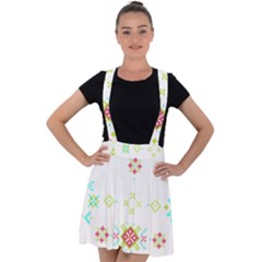 Christmas Cross Stitch Pattern Effect Holidays Symmetry Velvet Suspender Skater Skirt by Sarkoni