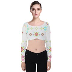 Christmas Cross Stitch Pattern Effect Holidays Symmetry Velvet Long Sleeve Crop Top