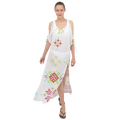 Christmas Cross Stitch Pattern Effect Holidays Symmetry Maxi Chiffon Cover Up Dress by Sarkoni