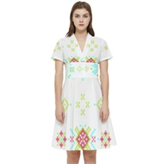 Christmas Cross Stitch Pattern Effect Holidays Symmetry Short Sleeve Waist Detail Dress by Sarkoni