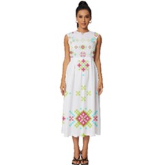 Christmas Cross Stitch Pattern Effect Holidays Symmetry Sleeveless Round Neck Midi Dress by Sarkoni