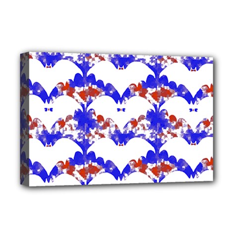 Bat Pattern T- Shirt White Bats And Bows Red Blue T- Shirt Deluxe Canvas 18  X 12  (stretched) by EnriqueJohnson