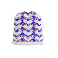 Bat Pattern T- Shirt White Bats And Bows Red Blue T- Shirt Drawstring Pouch (large) by EnriqueJohnson