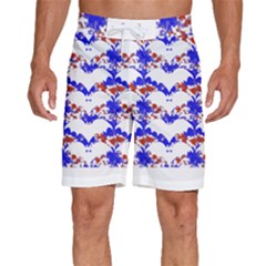 Bat Pattern T- Shirt White Bats And Bows Red Blue T- Shirt Men s Beach Shorts by EnriqueJohnson