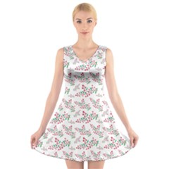 Christmas Shading Festivals Floral Pattern V-neck Sleeveless Dress by Sarkoni