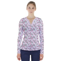 Christmas Shading Festivals Floral Pattern V-neck Long Sleeve Top by Sarkoni