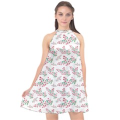 Christmas Shading Festivals Floral Pattern Halter Neckline Chiffon Dress  by Sarkoni