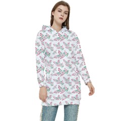 Christmas Shading Festivals Floral Pattern Women s Long Oversized Pullover Hoodie by Sarkoni