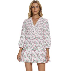 Christmas Shading Festivals Floral Pattern V-neck Placket Mini Dress