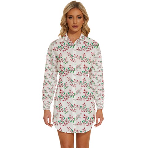 Christmas Shading Festivals Floral Pattern Womens Long Sleeve Shirt Dress by Sarkoni