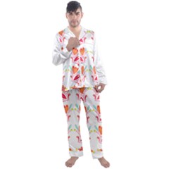 Batik T- Shirt Batik Flower Pattern8 Men s Long Sleeve Satin Pajamas Set