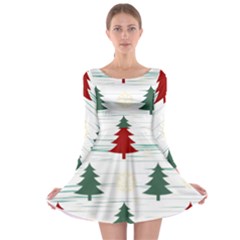 Christmas Tree Snowflake Pattern Long Sleeve Skater Dress by Sarkoni